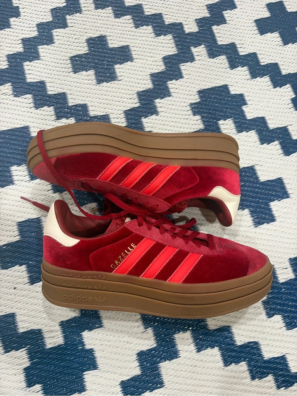 Adidas Gazelle Bold Bright Red Velvet Sneakers (Women's) Size 7.5 - Picture 2 of 9